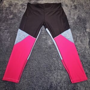 Xersion Women's High Compression 7/8 Ankle Leggings Size XL, Vibrant Pink & Blue
